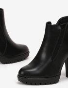 vices Botine Negre din Piele Ecologică cu Toc Bloc și Platformă Joasă Calarona