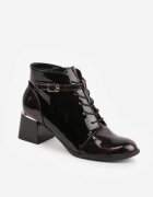 vices Botine Negre Ghete cu toc Decorate cu cataramă și cu efect lăcuit Maro