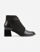 vices Botine Negre Ghete cu toc Decorate cu cataramă și cu efect lăcuit Medvira