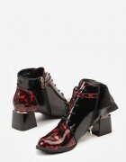 vices Botine Negre Ghete cu toc Decorate cu cataramă și cu efect lăcuit Roșii