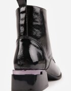 vices Botine Negre Lăcuite cu Toc Bloc cu Ornament Geometric și Șireturi Falassea