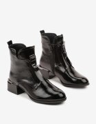 vices Botine Negre Lăcuite pe Toc cu Efect Crapat Nunama