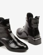 vices Botine Negre Lăcuite pe Toc cu Efect Crapat Nunama
