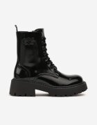 vices Botine Negre Lăcuite tip Worker cu Talpă Groasă cu Șireturi și Relief pe Gambă Neathren