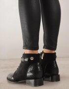 vices Botine Negre Ornamentate Imitație piele de șarpe și Cataramă Gelisa