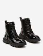 vices Botine Negre Plate Lăcuite Stil Worker Meristha