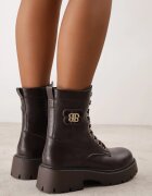 vices Botine Negre Worker Decorate cu Aplicație Metalică la Carâmb Maro