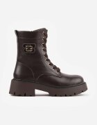vices Botine Negre Worker Decorate cu Aplicație Metalică la Carâmb Maro