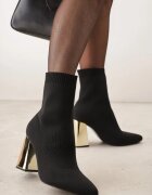 vices Botine Negru-Auriu Elegante cu toc gros cu carâmb tip șosetă Rasoria