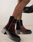 vices Botine Negru-Bordo Lăcuite cu Panglică Decorativă Rivavie