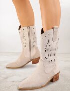 vices Botine perforate bej deschis cu toc stil cowboy Helori