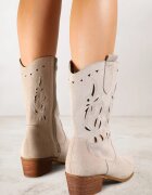 vices Botine perforate bej deschis cu toc stil cowboy Helori