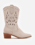 vices Botine perforate bej deschis cu toc stil cowboy Helori
