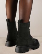 vices Botine Plate Negre din Imitatie Piele intoarsa Stil Worker cu Zirconii si Sireturi Decorative Lerionas