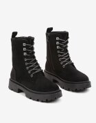 vices Botine Plate Negre din Imitatie Piele intoarsa Stil Worker cu Zirconii si Sireturi Decorative Lerionas
