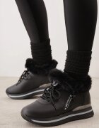 vices Botine Sneakers Negre cu Talpă Groasă cu Blăniță Biqilee