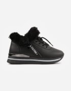 vices Botine Sneakers Negre cu Talpă Groasă cu Blăniță Biqilee