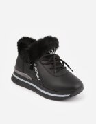 vices Botine Sneakers Negre cu Talpă Groasă cu Blăniță Biqilee