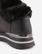 vices Botine Sneakers Negre cu Talpă Groasă cu Blăniță Biqilee