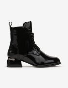 vices Botine tip Ghete Negre Lăcuite pe Toc Gros Mic Junikore