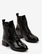 vices Botine tip Ghete Negre Lăcuite pe Toc Gros Mic Junikore