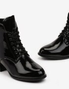 vices Botine tip Ghete Negre Lăcuite pe Toc Gros Mic Junikore