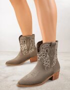 vices Botine Verzi cu Toc în Stil Cowboy cu Broderie Nelithraea