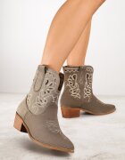 vices Botine Verzi cu Toc în Stil Cowboy cu Broderie Nelithraea