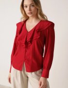 vices Cămașă Roșie cu Mâneci Bufante și Jabo cu Volane Zoivia