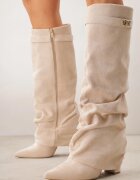 vices Cizme Bej cu toc gros cu carâmb încrețit imitând un crac de pantalon Rittia