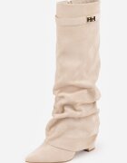 vices Cizme Bej cu toc gros cu carâmb încrețit imitând un crac de pantalon Rittia