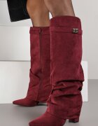vices Cizme bej închis cu toc bloc cu carâmb încrețit care imită o cracă de pantaloni Bordo