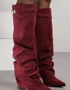 vices Cizme bej închis cu toc bloc cu carâmb încrețit care imită o cracă de pantaloni Bordo