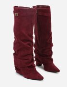 vices Cizme bej închis cu toc bloc cu carâmb încrețit care imită o cracă de pantaloni Bordo