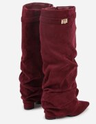 vices Cizme bej închis cu toc bloc cu carâmb încrețit care imită o cracă de pantaloni Bordo