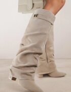 vices Cizme bej închis cu toc bloc cu carâmb încrețit care imită o cracă de pantaloni Rittia