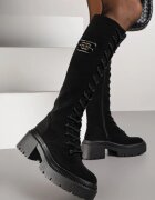 vices Cizme Negre cu șireturi din imitație de piele întoarsă cu platformă în stil Grunge Lattime