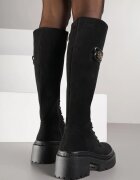 vices Cizme Negre cu șireturi din imitație de piele întoarsă cu platformă în stil Grunge Lattime