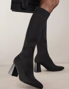 vices Cizme Negre Elegante pe Toc Gros cu Tijă Tip Șosetă Mialles