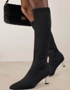 vices Cizme Negru-Auriu cu Toc Kitten cu Gambă Elastică Asenella