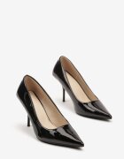 vices Clasice Stiletto Negre cu Luciu Lăcuit și Vârf Ascuțit Letania