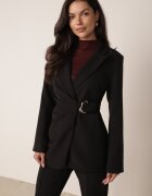 vices Costum cu sacou cambrat cu cataramă și pantaloni cu cusături decorative Deroya Negru