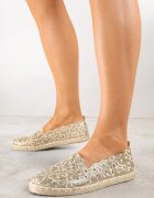 vices Espadrile Aurii Perforate cu Model Floral din Împletitură Donavia