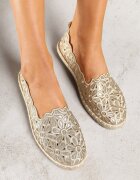 vices Espadrile Aurii Perforate cu Model Floral din Împletitură Donavia