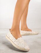vices Espadrile Bej Perforate cu Model Floral din Împletitură Donavia