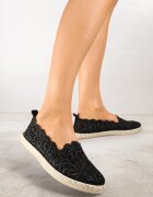 vices Espadrile perforate negre cu model floral din împletitură Donavia
