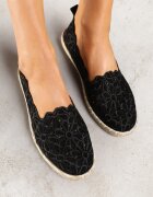 vices Espadrile perforate negre cu model floral din împletitură Donavia