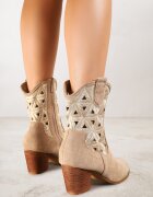 vices Ghete Bej închis cu toc stil cowboy decorate cu model ajurat Zelori