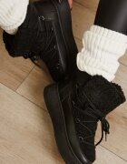 vices Ghete de zăpadă Albe cu șireturi cu talpă groasă cu blană Negre
