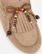 vices Mocasini Bej deschis cu Branț din Piele Naturală și Mărgele Decorative Neni